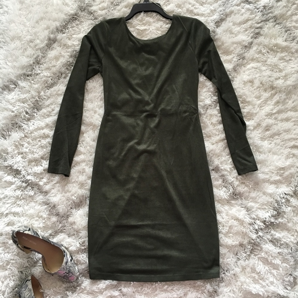 NWT Olive green micro suede backless dress Med